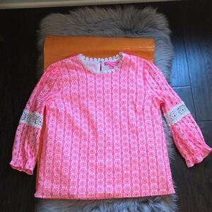Lilly Pulitzer Jourdana Top Lillys Coral Starburst Eyelet 100% Cotton